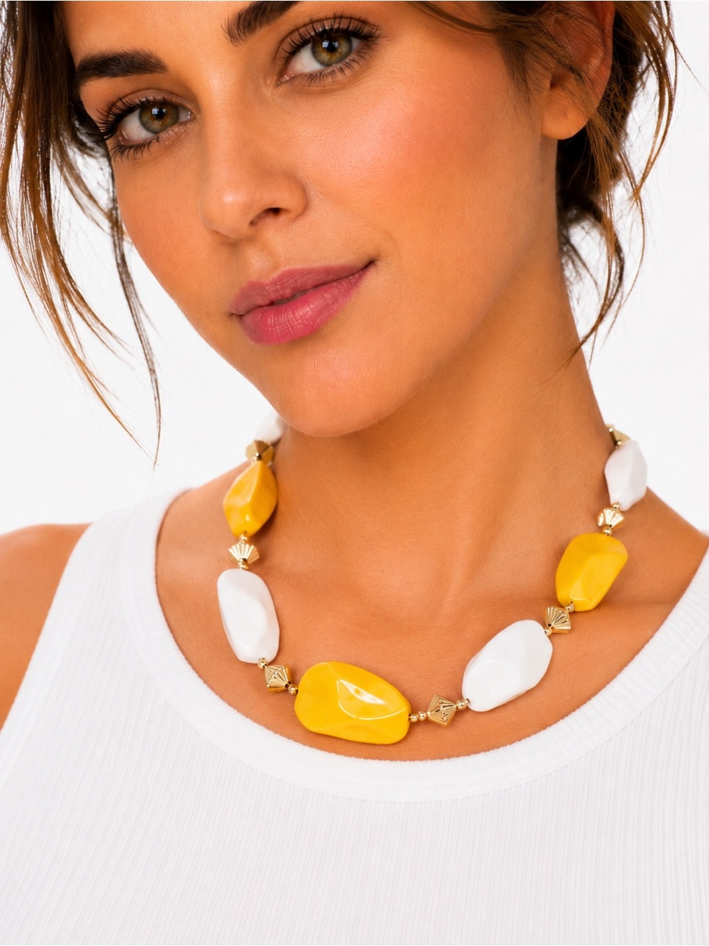 Vintage Genuine Lucite Yellow & White Statement Necklace – Chunky Mid-Century